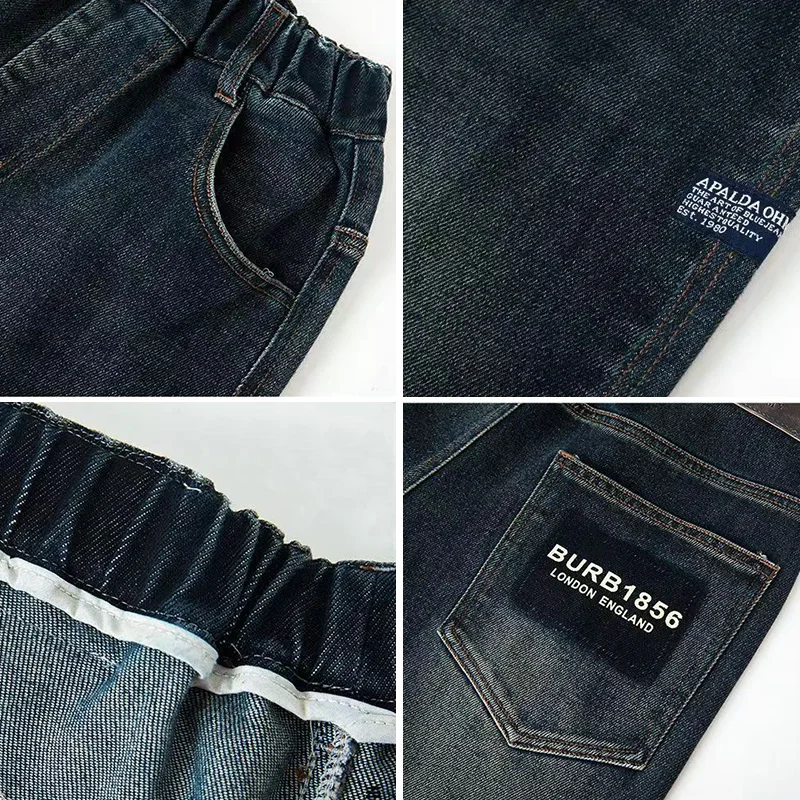 Pantalones Vaqueros de Felpa para Niños de 4 a 14 Años, Cálidos, a la Moda, con Letras, Holgados, Rectos, Informales, para Primavera, Otoño e Invierno