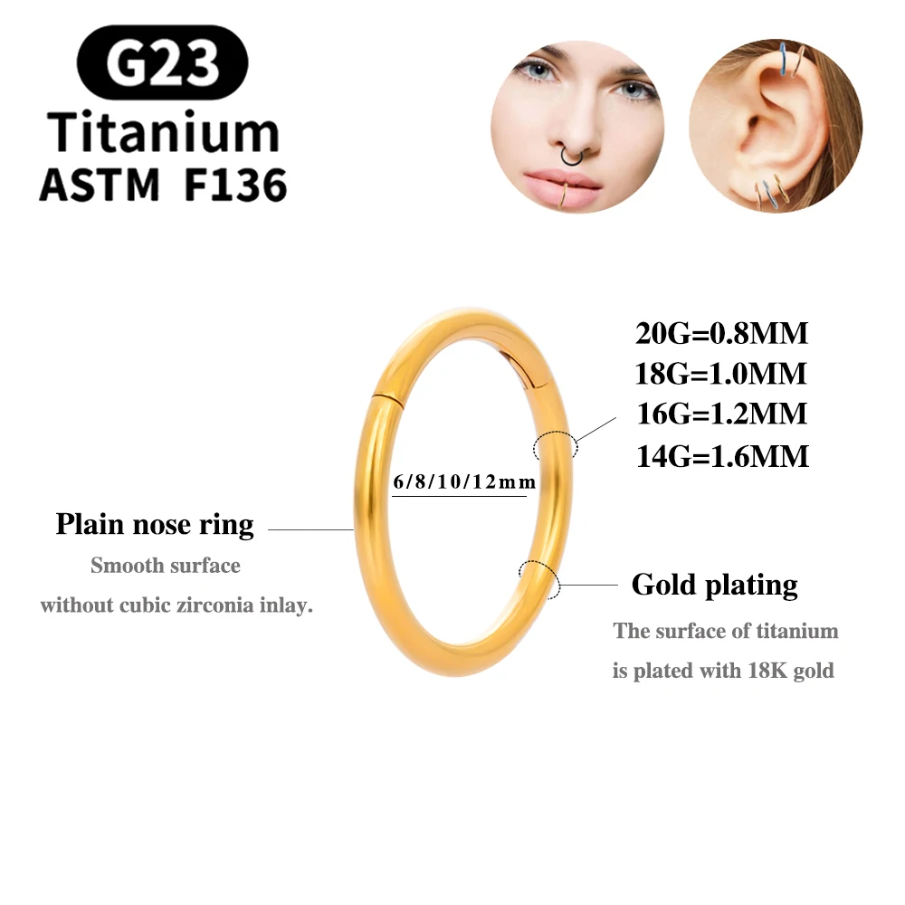10/50PCS al por mayor, Aros redondos de titanio G23 para piercing, Anillos para la nariz, Clicker para septum, Joyería corporal para mujer, para cartílago de la oreja y tragus
