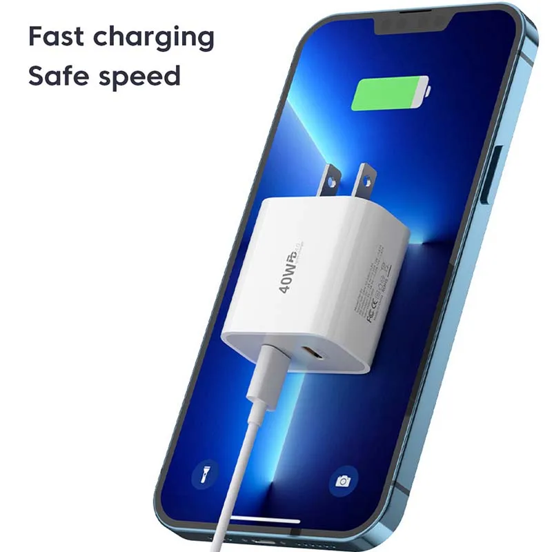 Cargador rápido de 40W tipo C adaptador de cargador de carga rápida PD de doble puerto para iPhone 15 14 Samsung S23 Xiaomi 10A Cable USB C a USB C