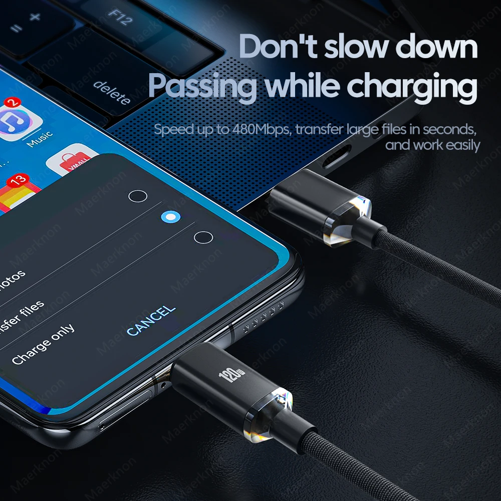 Cable USB C de 120W, Cable de carga súper rápida 6A, cargador de teléfono, Cable tipo C para Samsung, Xiaomi, Huawei, Cable de datos USB tipo C de 0,25 M/1M/2M