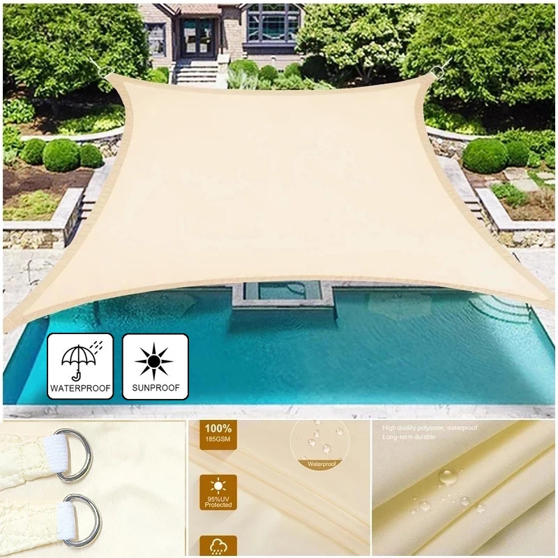 Vela de sombra, refugio de jardín impermeable, toldo de protección solar con bloqueo UV del 95%, dosel para patio, jardín, patio, patio trasero, piscina de camping