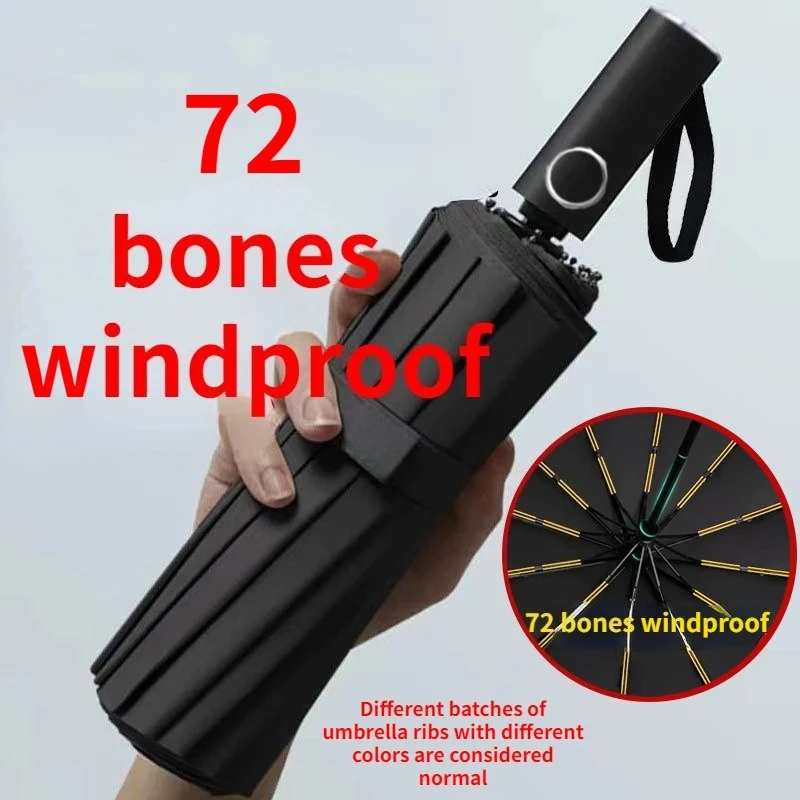 Paraguas plegable automático para hombre y mujer, superfuerte, resistente al viento, 72 huesos, reforzado, grande, a prueba de lluvia, protección solar