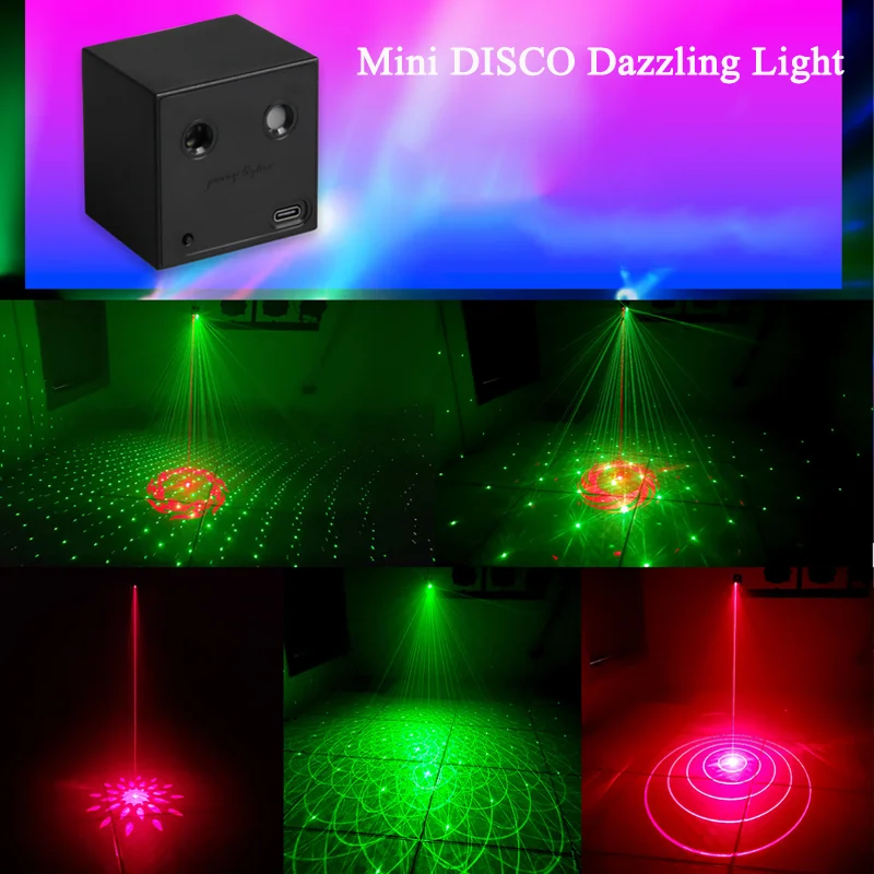Proyector láser R & G con batería recargable, luz de discoteca DJ, 64 patrones, barra de baile, fiesta, efecto de coche, decoración navideña, lámpara de escenario E01