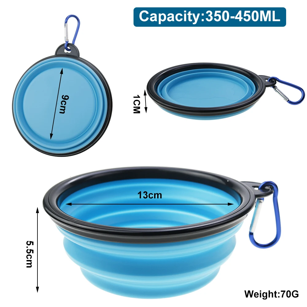 Cuenco de silicona suave para mascotas, recipiente plegable portátil de viaje para comida, agua, almacenamiento colgante, sin olor, 350ml, 1 unidad