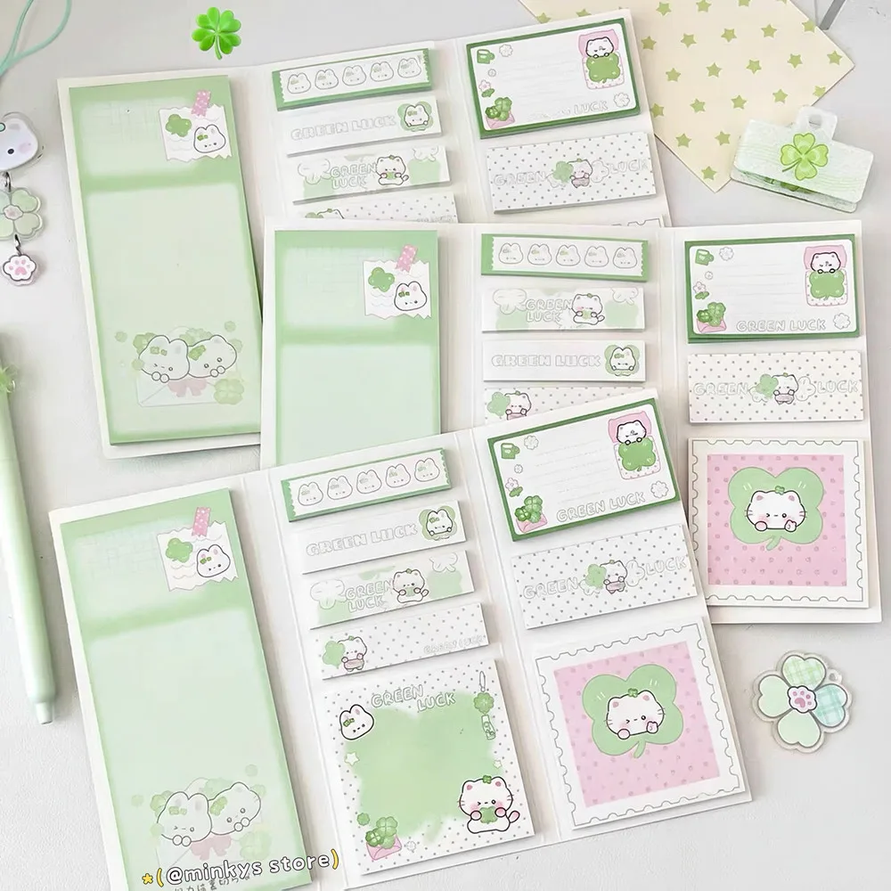 Bloc de Notas Adhesivas con Diseño de Trébol de Cuatro Hojas y Mariposa, Papel de Índice, Material Escolar