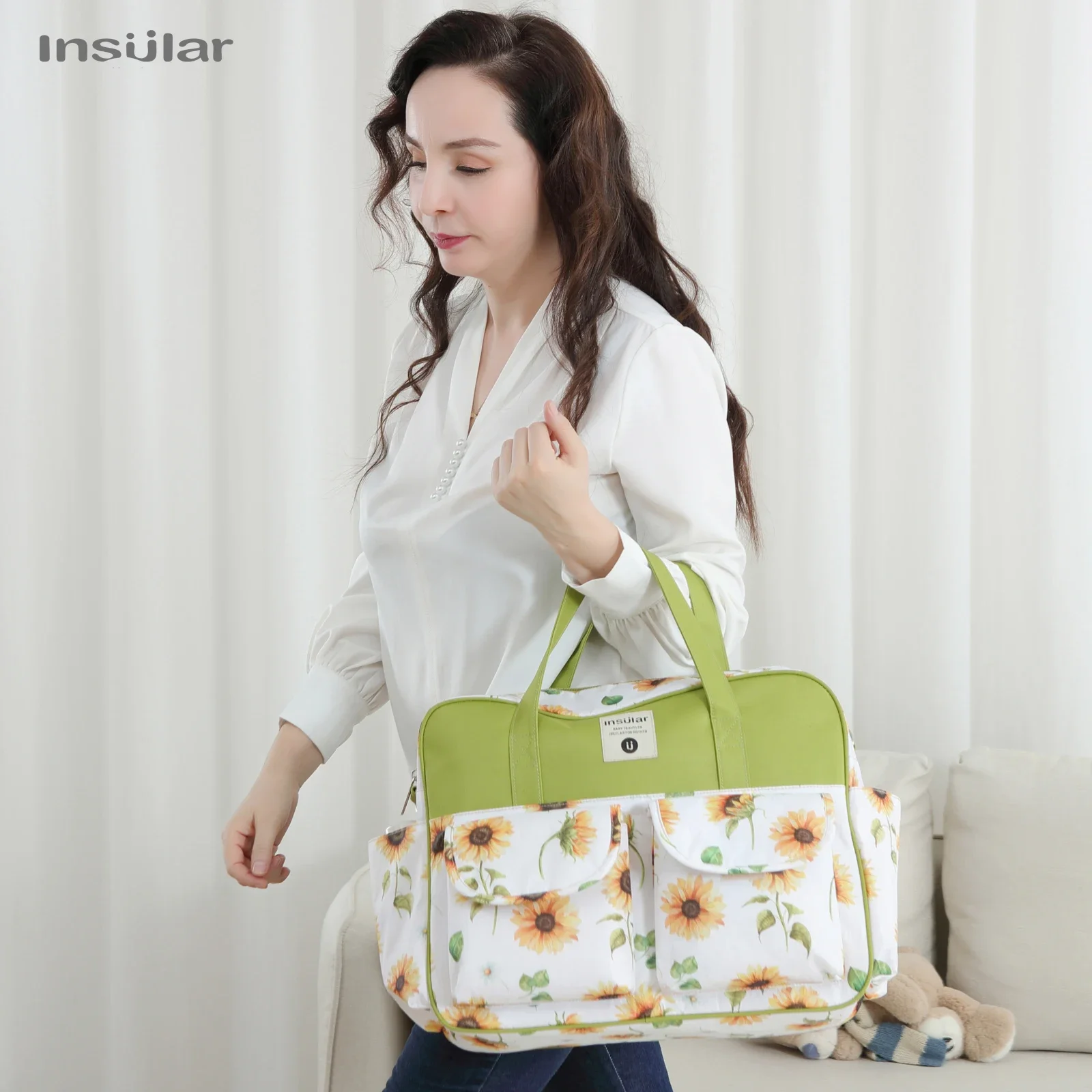 Bolsa de pañales para bebés Insular, bolso de mamá de gran capacidad, bolso de hombro con estampado de moda, bolsas de pañales para cochecito de mamá de viaje al aire libre