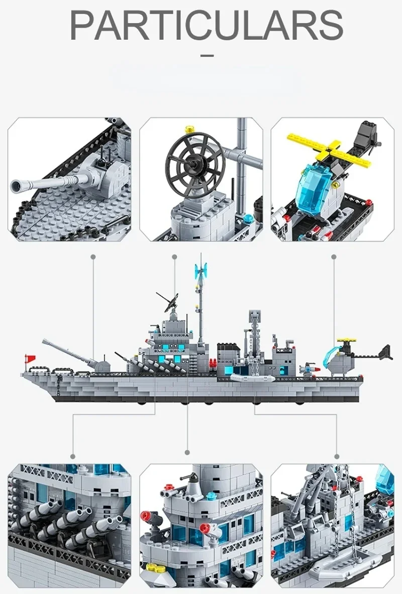 Bloques de Construcción de Barco de Guerra de la Armada de 65 CM, Modelo de Barco del Ejército, 6 en 1, Bloques de Construcción Multiforma, Juego de Juguetes para Niños