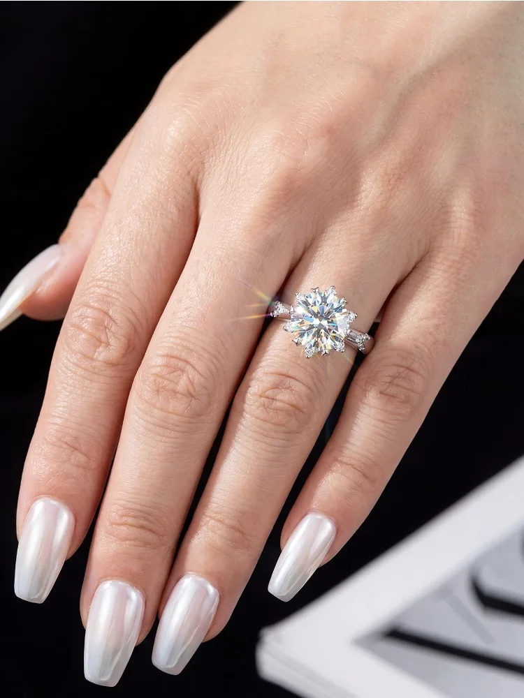 Anillos de lujo con gemas de moissanita para mujer, plata de ley 925, color D, solitario, joyería de compromiso y boda