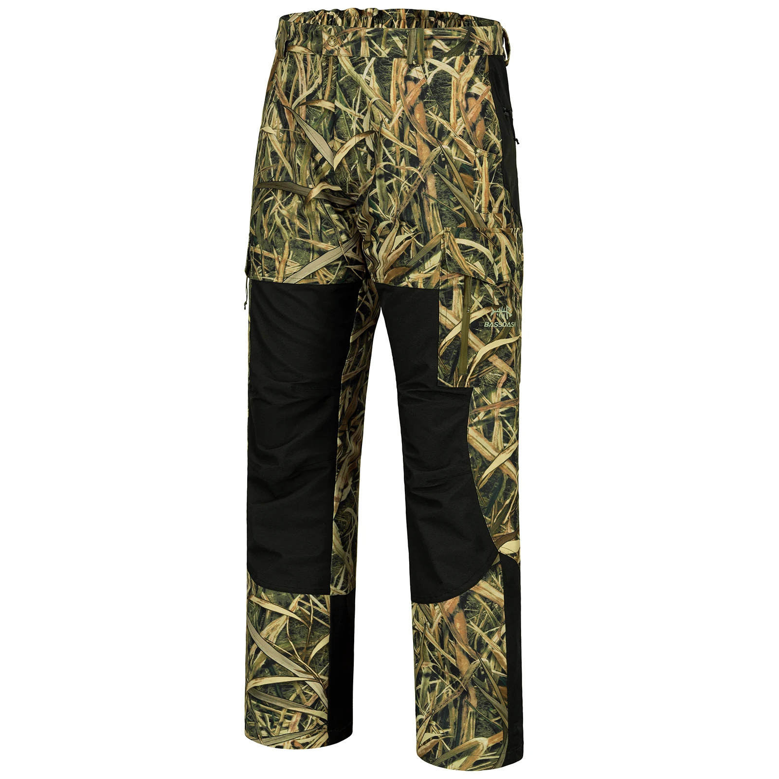 BASSDASH pantalones de caza empalmados para hombre, pantalones impermeables con estampado de lengüetas, transpirables, de camuflaje, para pesca y lluvia