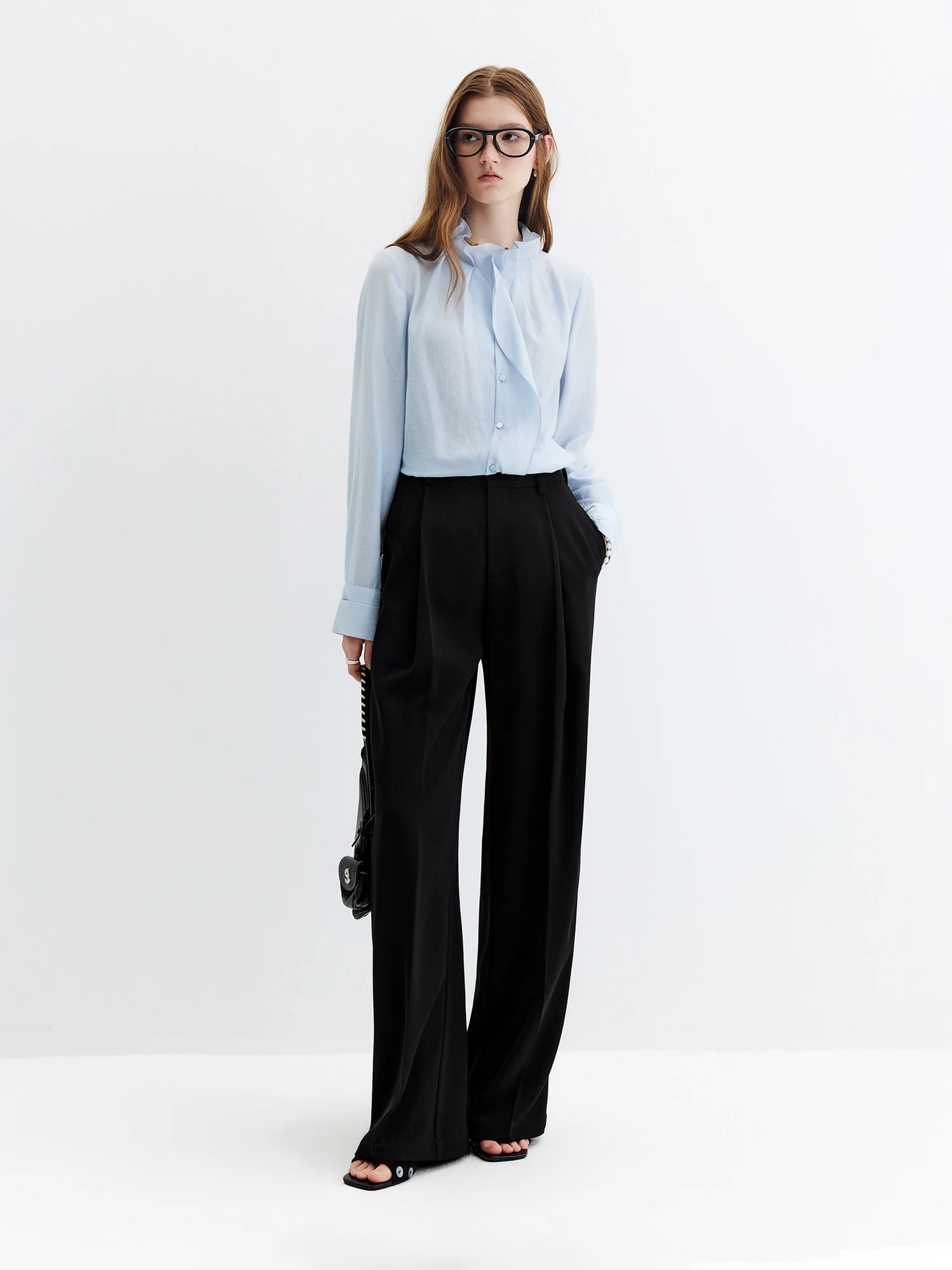 Pantalones de Pierna Recta con Dobladillo FSLE 2026 para Mujer, Pantalones de Trabajo Negros de Cintura Alta para un Estilo Diario Versátil y Minimalista en la Oficina