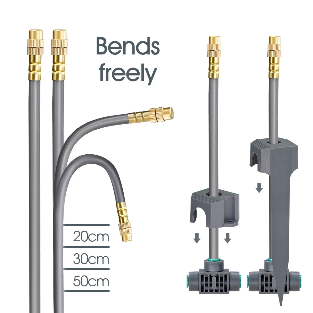 Boquilla de latón de flexión libre de 20/30/50CM ID-6mm cabezal de pulverización ajustable de inserción rápida para sistema de nebulización de riego de refrigeración de jardín