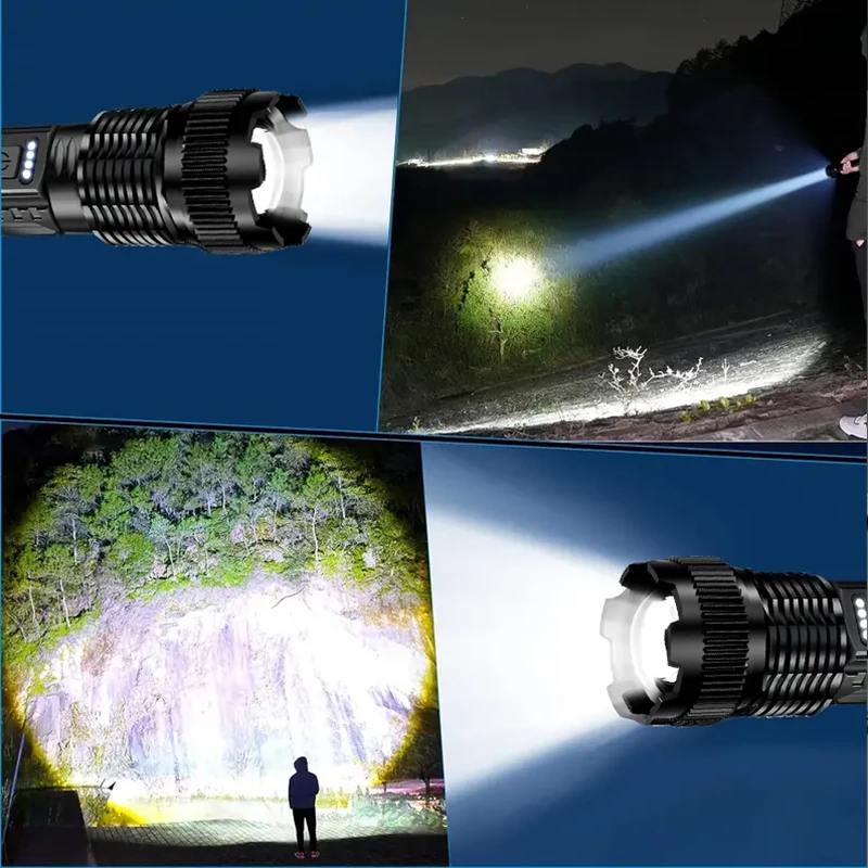 Linternas Led de alta potencia, linterna táctica muy fuerte, 6 modos, recargable, para acampar, pescar, linterna con Zoom de emergencia