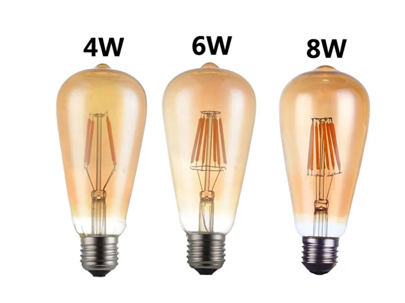 6 uds LED ST64 2W 4W 6W 8W DC 220V 110V bombilla de filamento dorado regulable E27 B22 luz Vintage Edison lámpara Retro aspecto de vidrio dorado