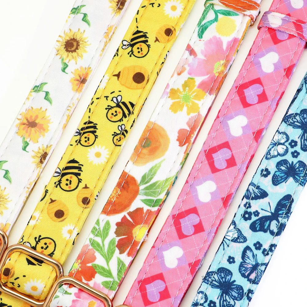 Collar de perro de nailon personalizado, collares para cachorros con estampado de abeja y flores, collares de identificación para mascotas personalizados gratis para perros pequeños y grandes Chihuahua