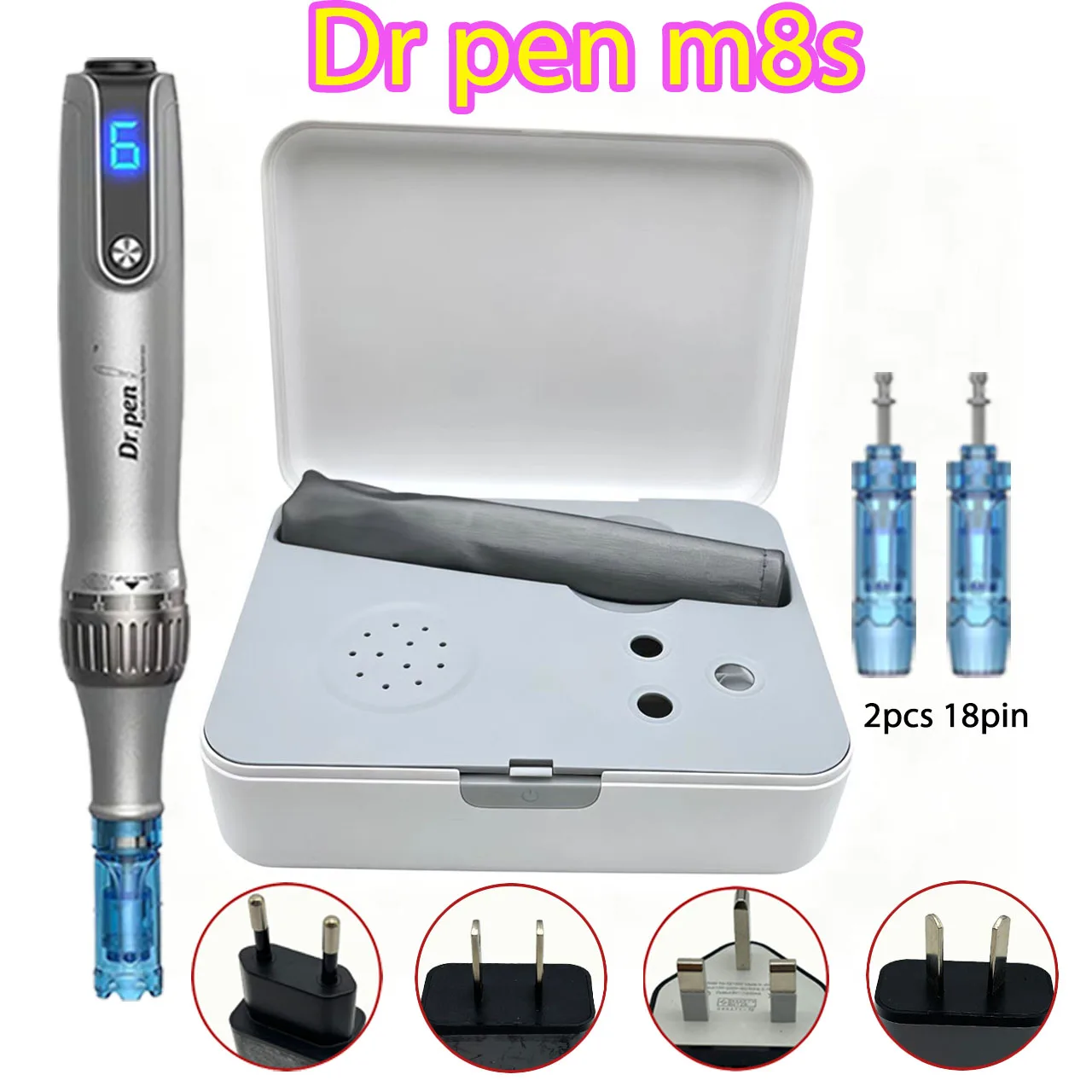 Dr Pen M8S, Dermapen Inalámbrico, Máquina de Microneedling con 2 Cartuchos de Repuesto, Longitud de la Aguja 0.25mm