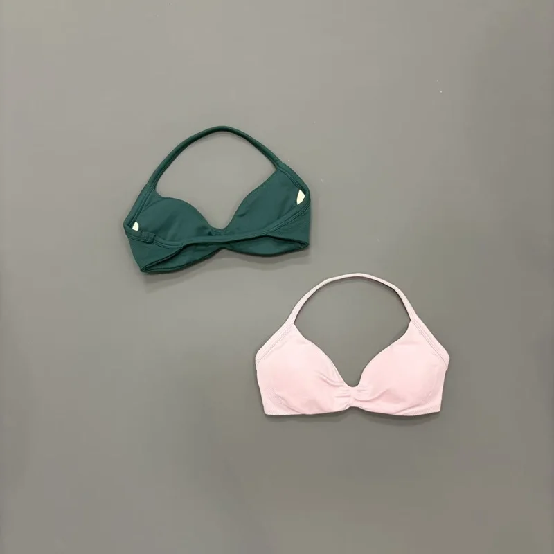 Sujetador deportivo halter para mujer con cuello en V, acolchado, para yoga, con copas extraíbles, suave como la mantequilla, sin costuras, para entrenamiento, gimnasio, fitness, top de ropa deportiva.