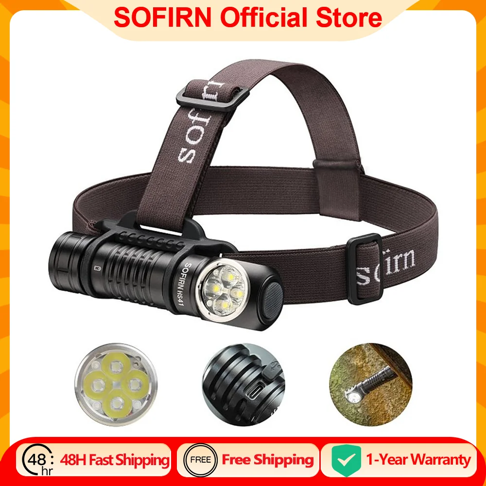 SOFIRN HS41 Linterna frontal 4000lm 21700 USB C recargable con indicador de antorcha LED SST20 con linterna trasera magnética