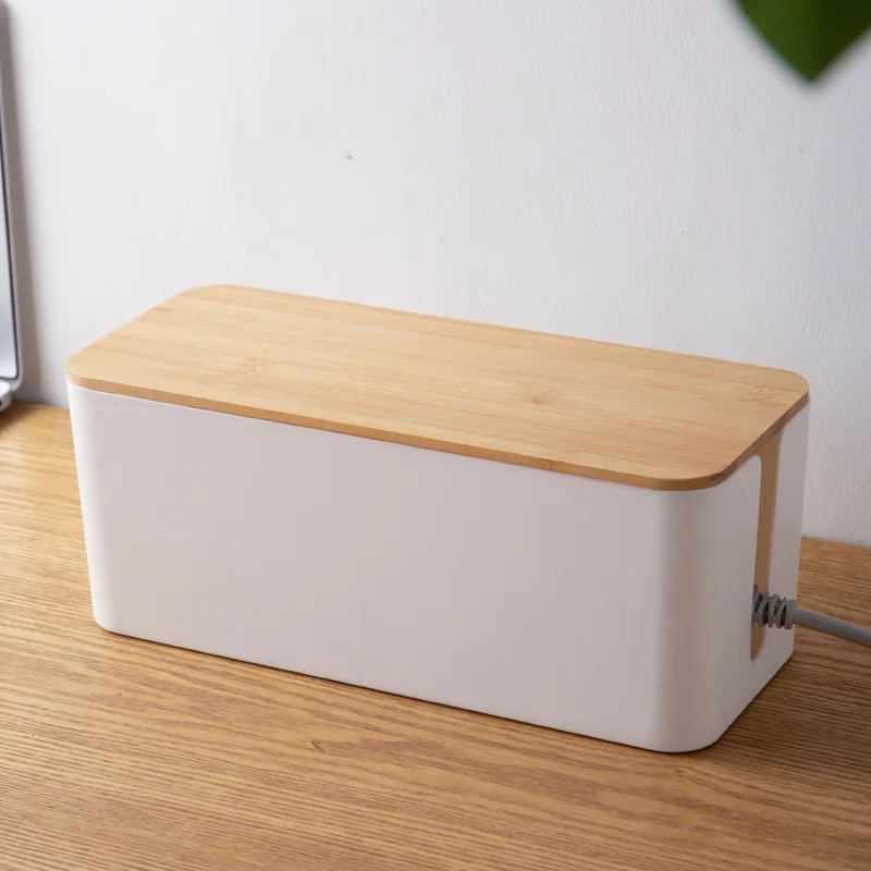 Caja de almacenamiento de enchufe a prueba de polvo de alta calidad, cubierta de imitación de teca, administrador de cables, enchufe de ordenador, caja de almacenamiento 1PC