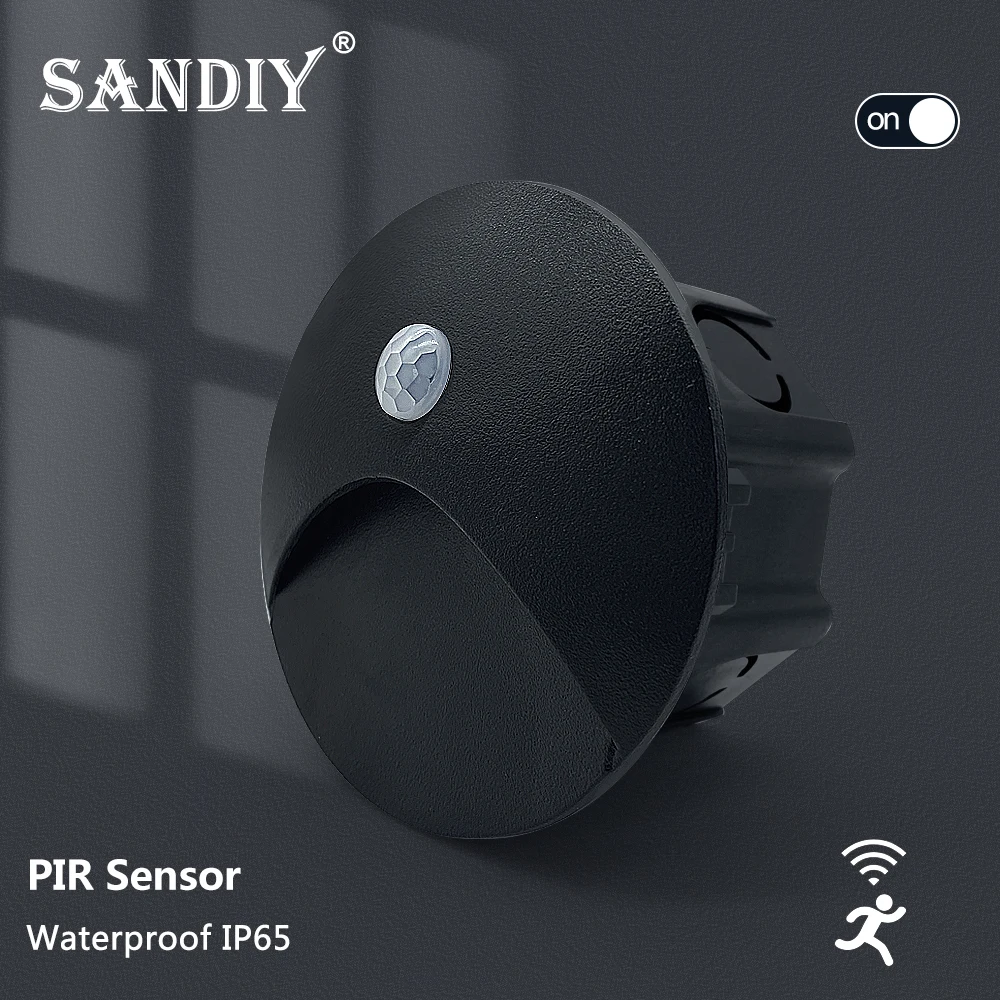 SANDIY Iluminación exterior LED Sensor incrustado Lámparas de pared Impermeable Exterior Luz de noche Footlight+60mm Caja para Stair&Step Jardín Yard Cubierta Iluminación Porche Puerta Exterior Lámparas Sconce