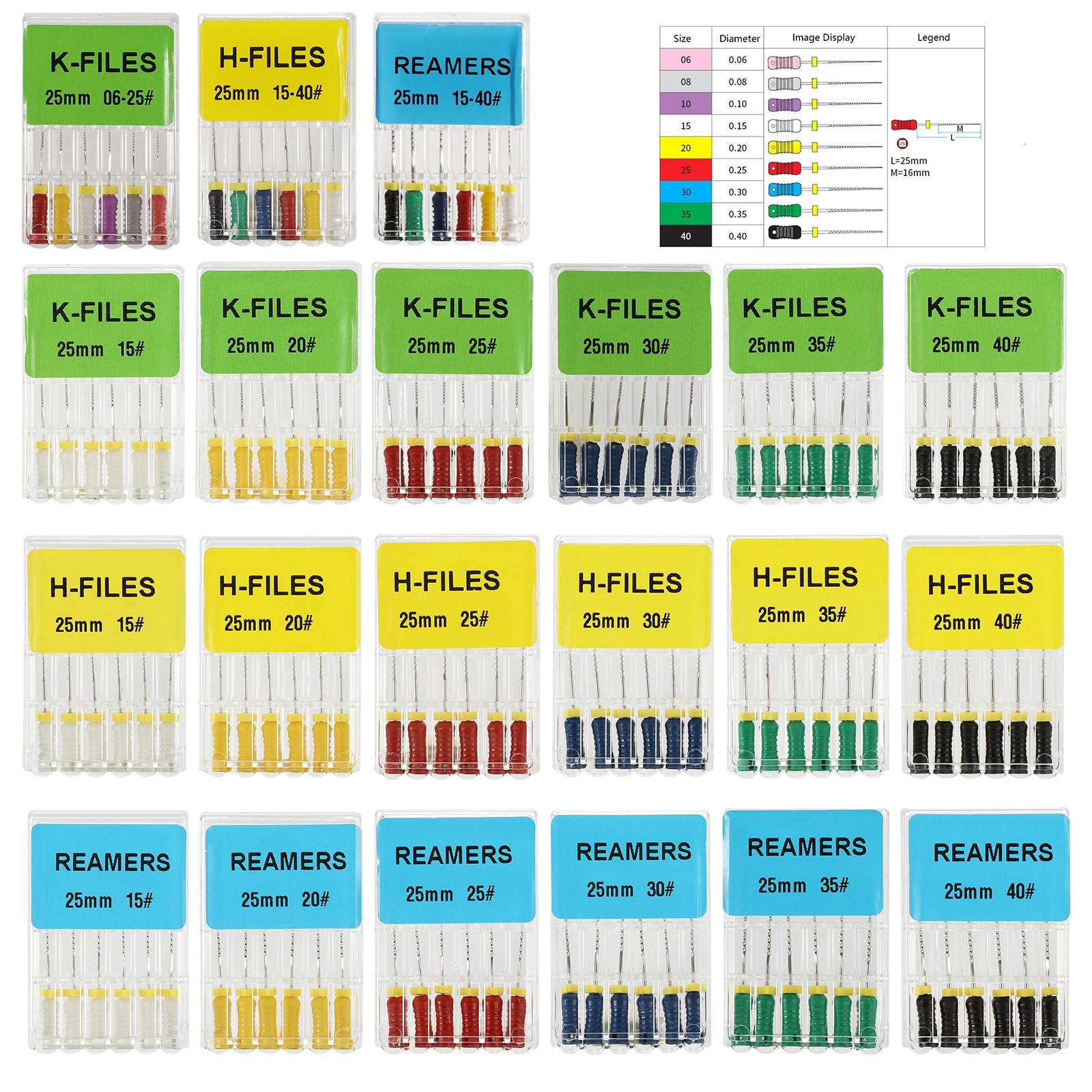 10 paquetes Dental endodoncia de acero inoxidable H/K/R-FILES Endo raíz Canal archivo escariador rotativo archivos de uso manual