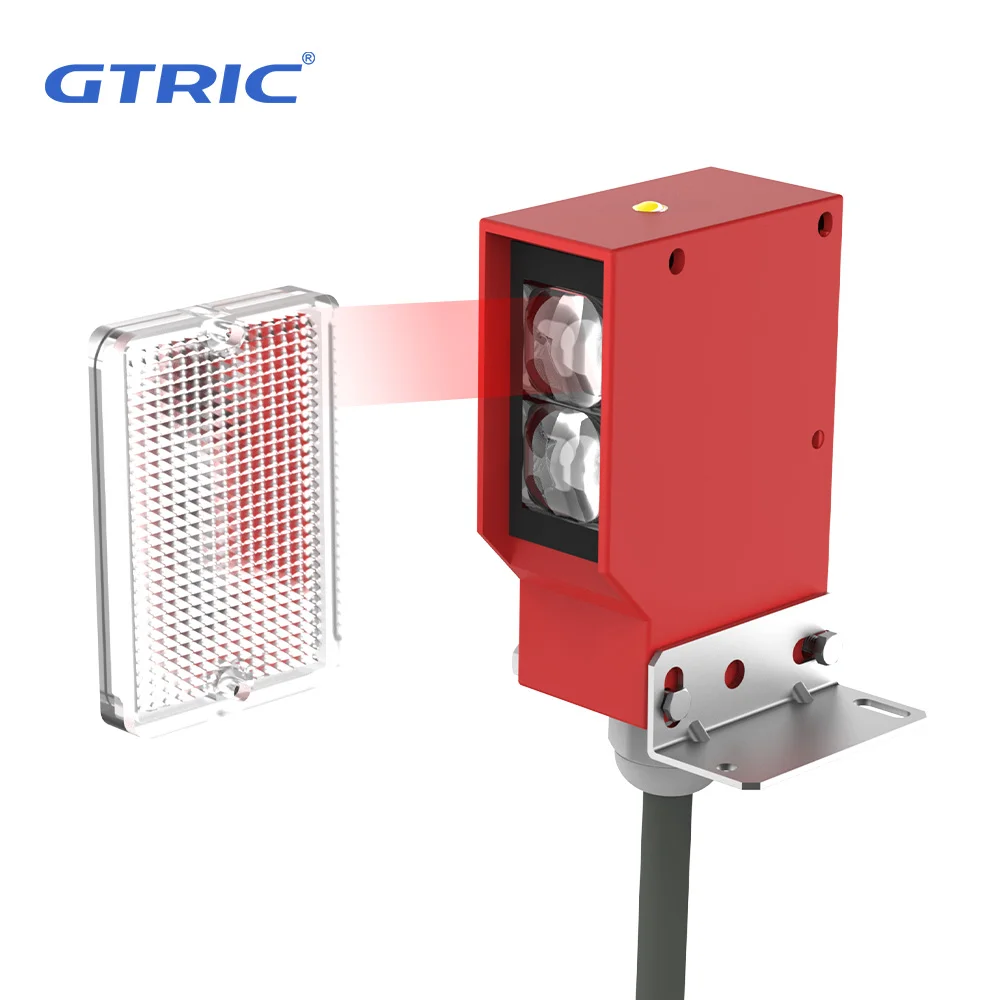 Sensor fotoeléctrico GTRIC interruptor infrarrojo fotoeléctrico cuadrado retrorreflectante IP67 impermeable 24-220V AC DC Universal 10m de distancia