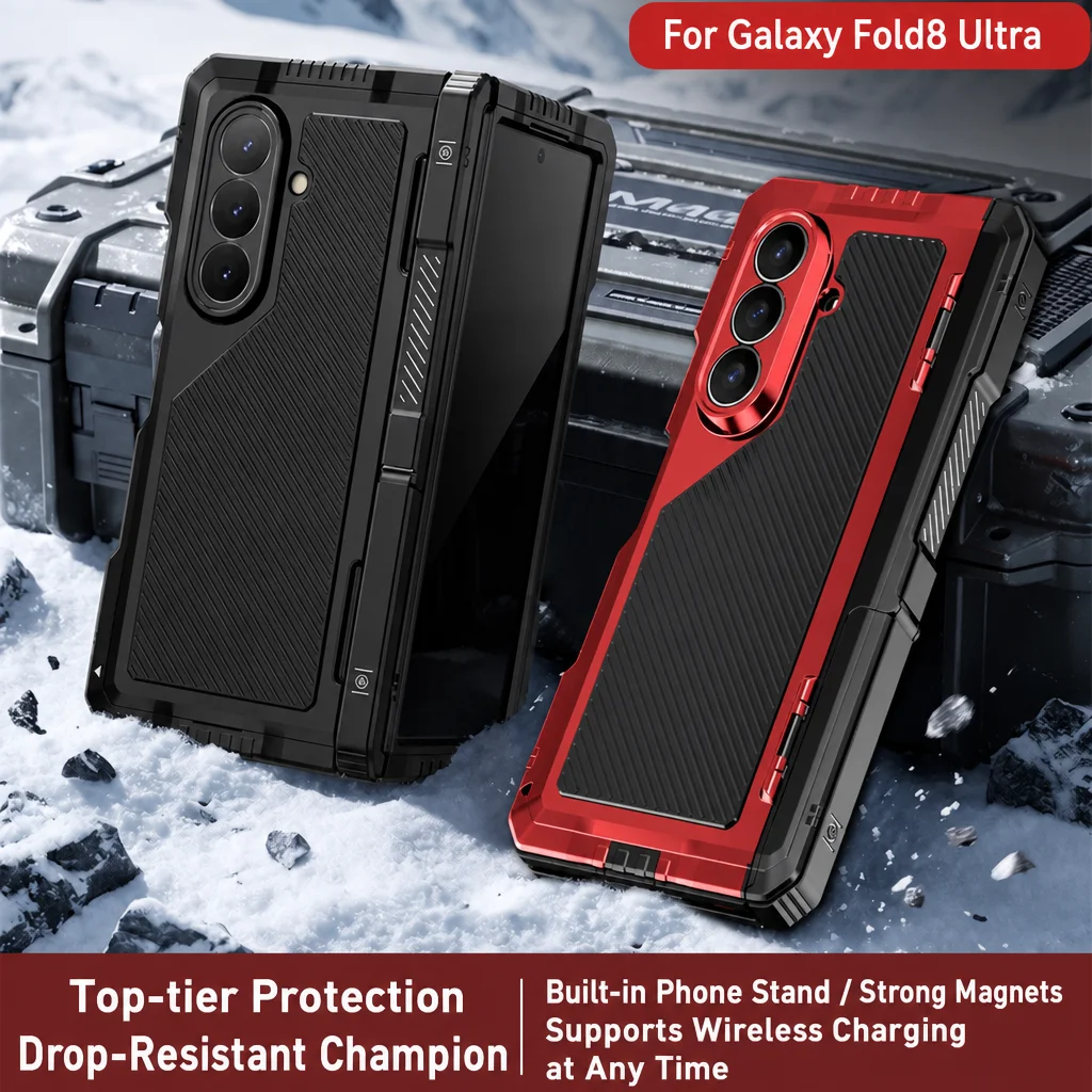 Funda de teléfono metálica plegable Tri-Proof para Galaxy Fold8 Ultra, Z-Fold6/7, 360 °   Protección Total de Grado Táctico a Prueba de Golpes y Polvo