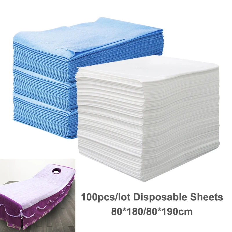 100 unids/bolsa sábanas desechables no tejidas Spa masaje transpirable cubierta de cama sólida viaje negocios Hotel Hospital hoja