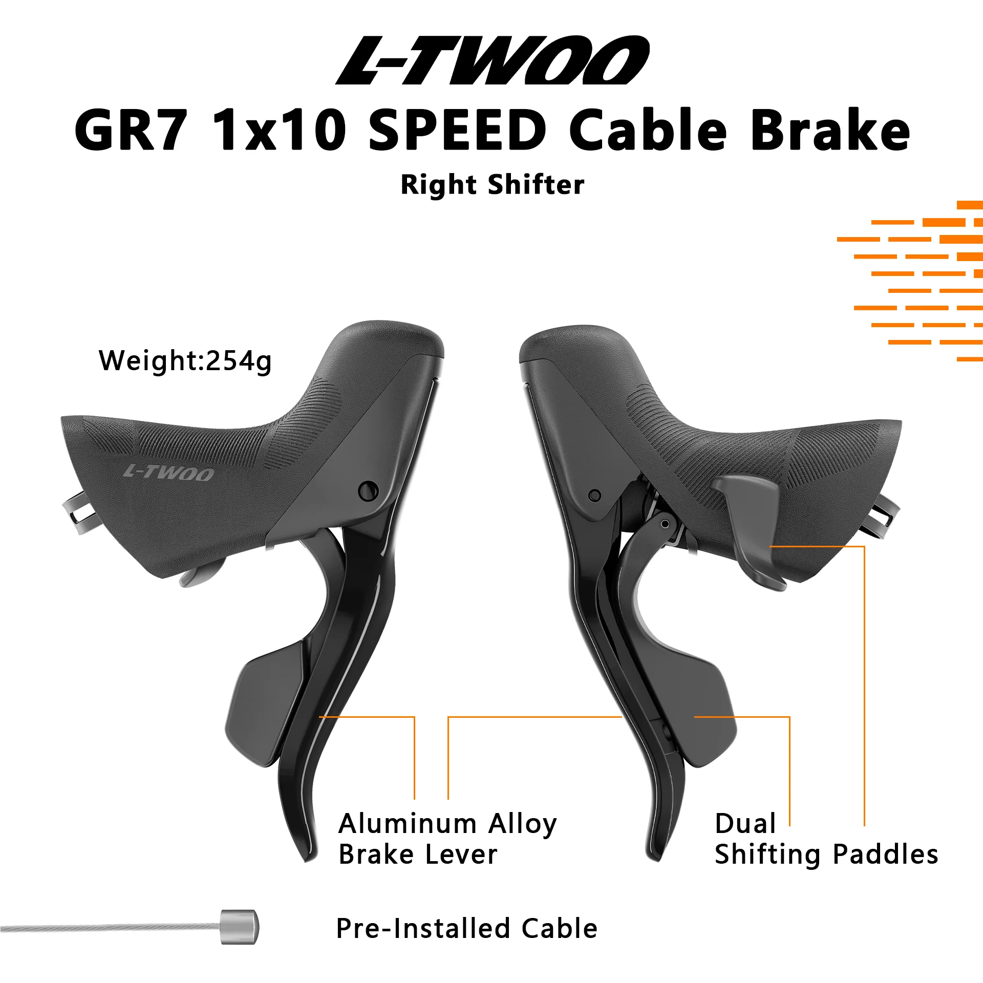 Grupo de Transmisión LTWOO GR7 1x10 Velocidades para Bicicleta de Gravel, Freno Mecánico por Cable, Palanca de Cambios Izquierda y Derecha, Desviador Trasero, Cassette ZRACE, Cadena