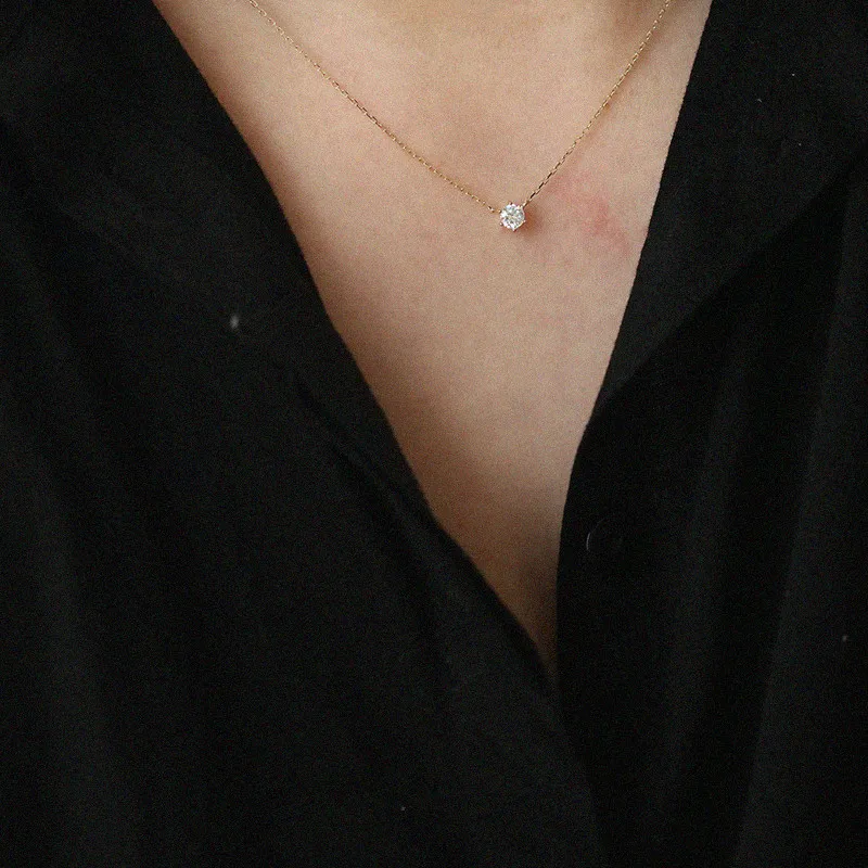 Collar chapado en oro de 14k de Plata de Ley 925, cadena de clavícula de circón brillante única versátil para mujer, joyería de boda