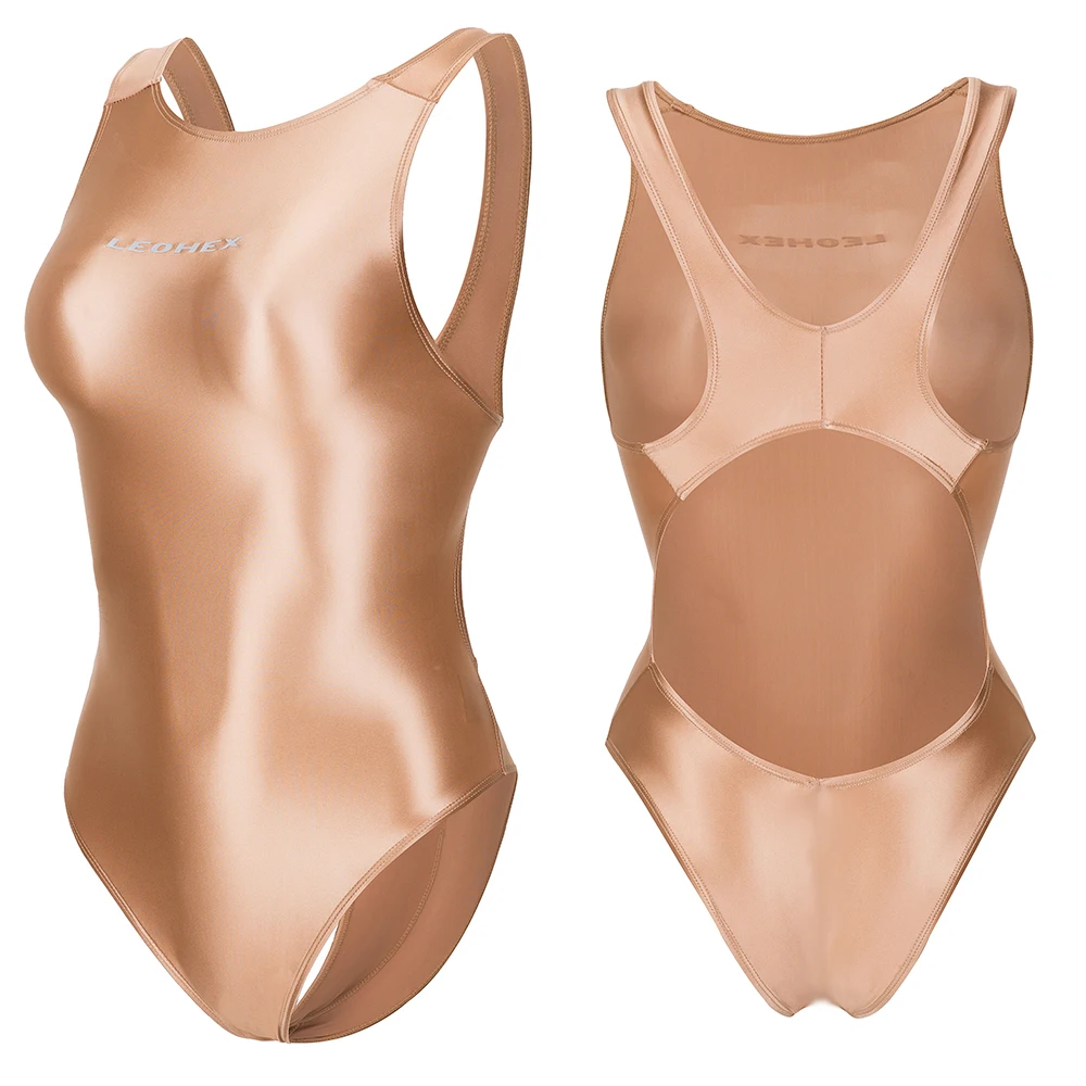 LEOHEX-bañador Sexy de nailon y LICRA para mujer, traje de baño elástico, traje de baño de una pieza, traje de baño opaco de corte alto brillante
