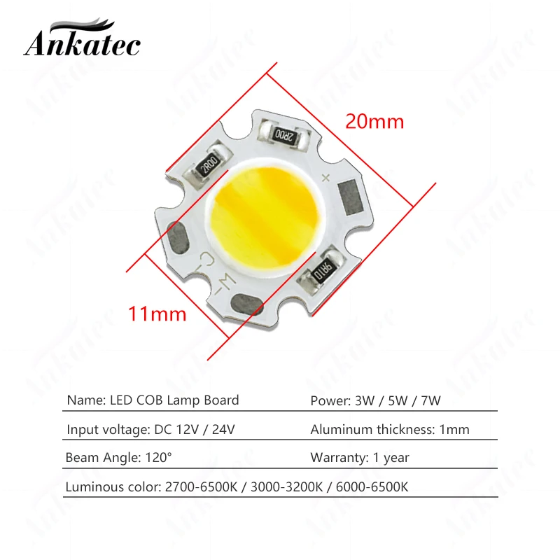 Nuevo 12V 24V DC LED COB lámparas cuentas blanco cálido tablero de luces de doble Color 3W 5W 7W aluminio redondo 20mm para foco de luz descendente