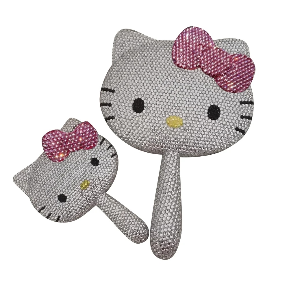 Espejo de cristal Hello Kitty Kawaii, espejo de mano con diamantes de imitación brillantes, regalo de cumpleaños para niña, decoración para sala de estar
