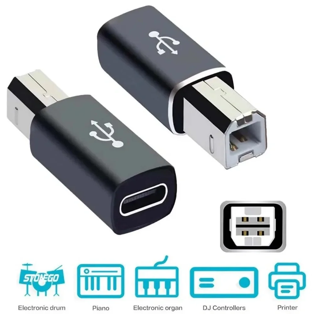 Adaptador USB B macho a USB tipo C hembra para controlador MIDI, convertidor de transferencia de datos para impresora HP Canon Lexmark, escáner, copiadora