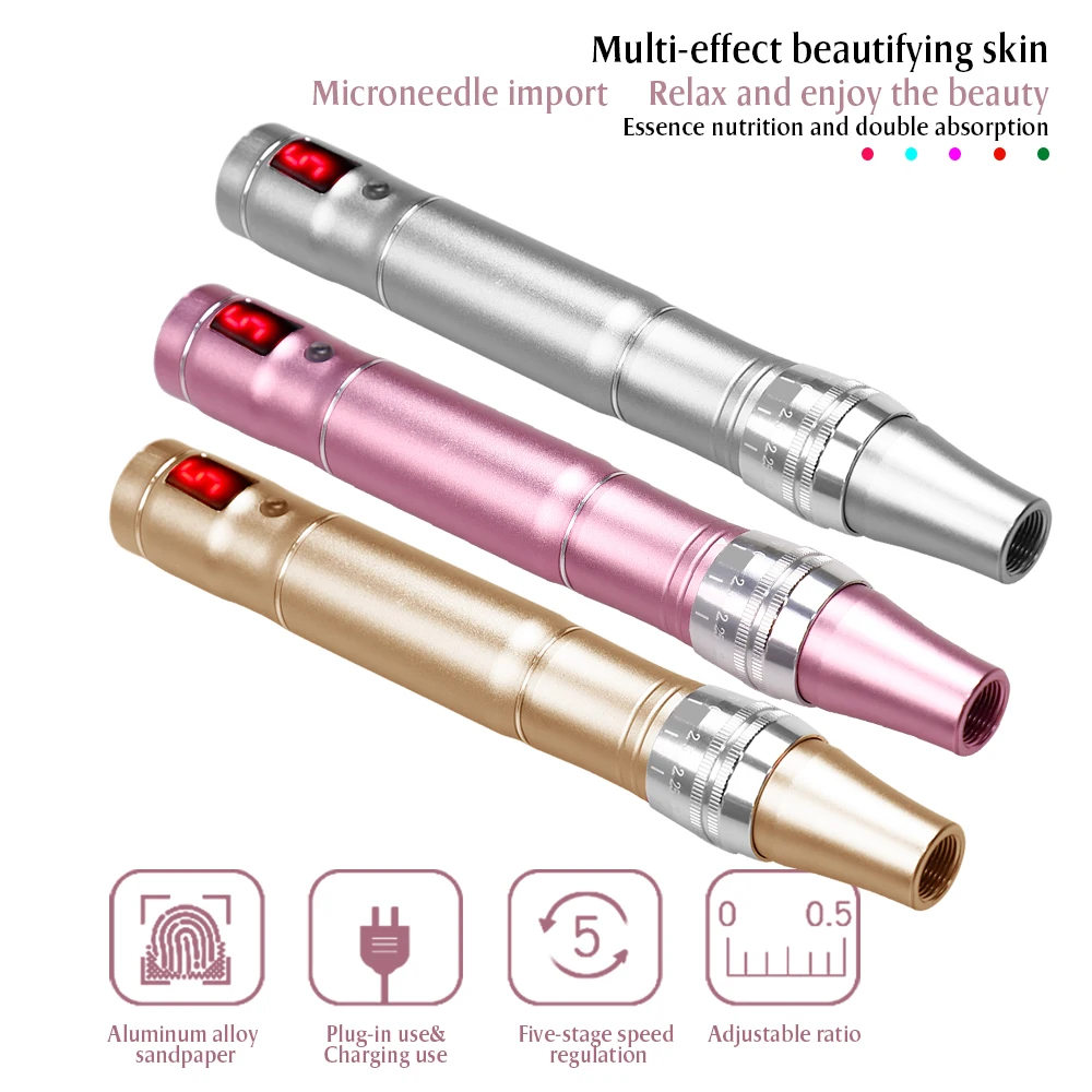 Dispositivo de belleza de alta frecuencia inalámbrico Derma Pen profesional de 5 velocidades con 2 cartuchos de agujas reemplazables