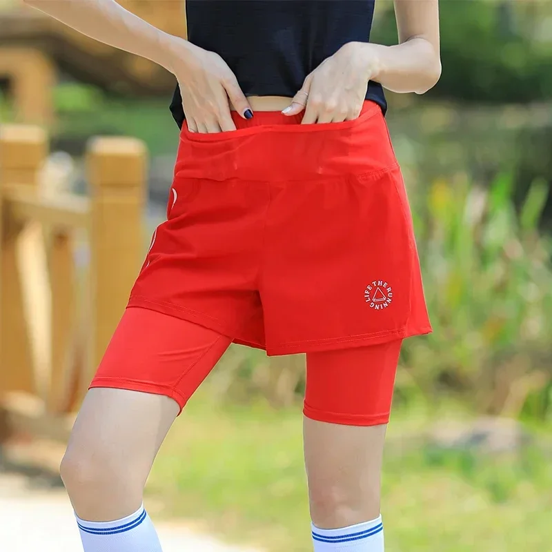 Pantalones cortos de cintura alta para mujer, ropa deportiva 2 en 1 para entrenamiento, Yoga y gimnasio