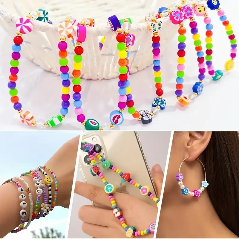 Kit de fabricación de joyas, 700 Uds., manualidades con cuentas DIY para collares y pulseras, acrílico, arcilla suave, dijes de animales, juegos de cuentas de arcilla polimérica
