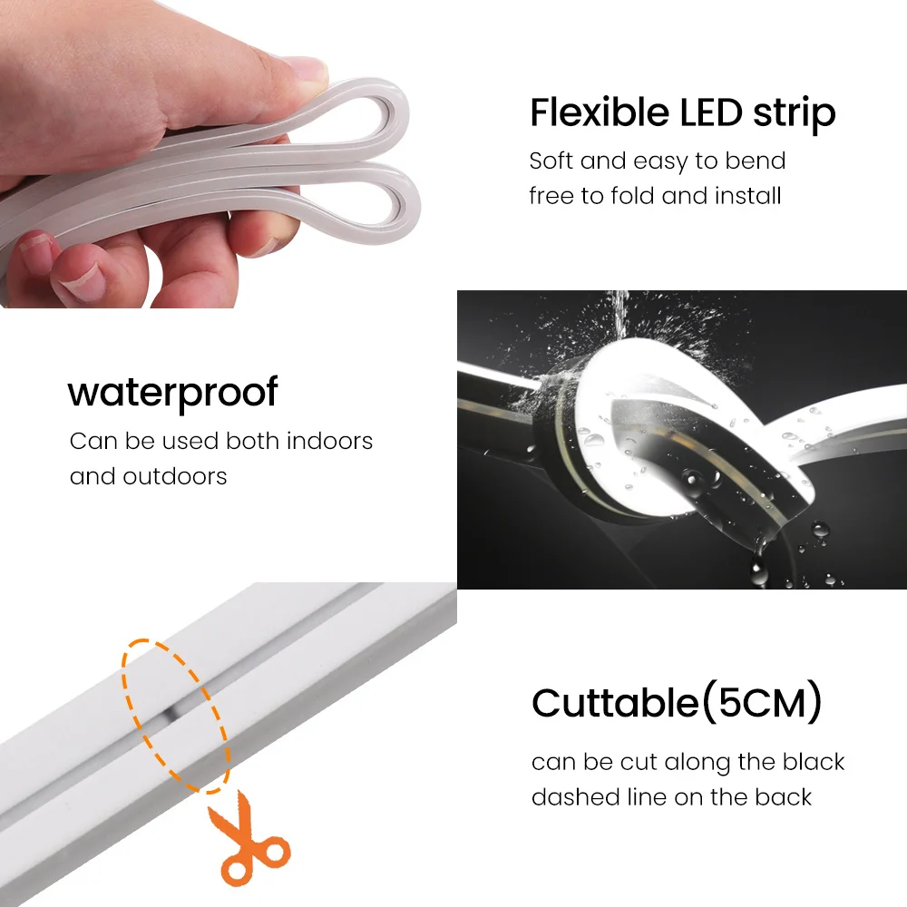 Tira de luces LED de neón de 12V y 24V CC, letrero de neón, luces de cuerda de silicona impermeables, lámpara Flexible para decoración del hogar con cable de 2 pines, 9 colores