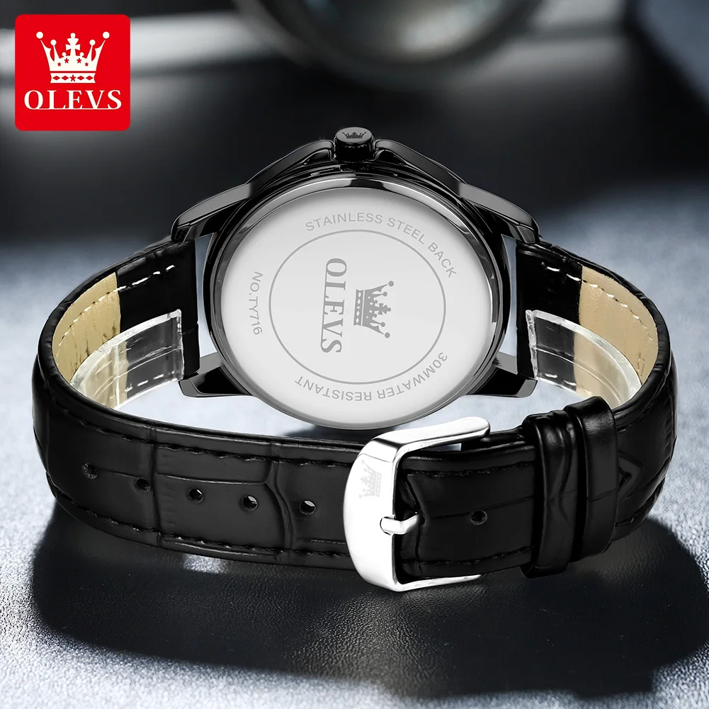 Reloj OLEVS para hombre, correa de cuero de moda, reloj de cuarzo resistente al agua para hombre, calendario sencillo, relojes de pulsera de vestir para hombre, exfoliante nuevo
