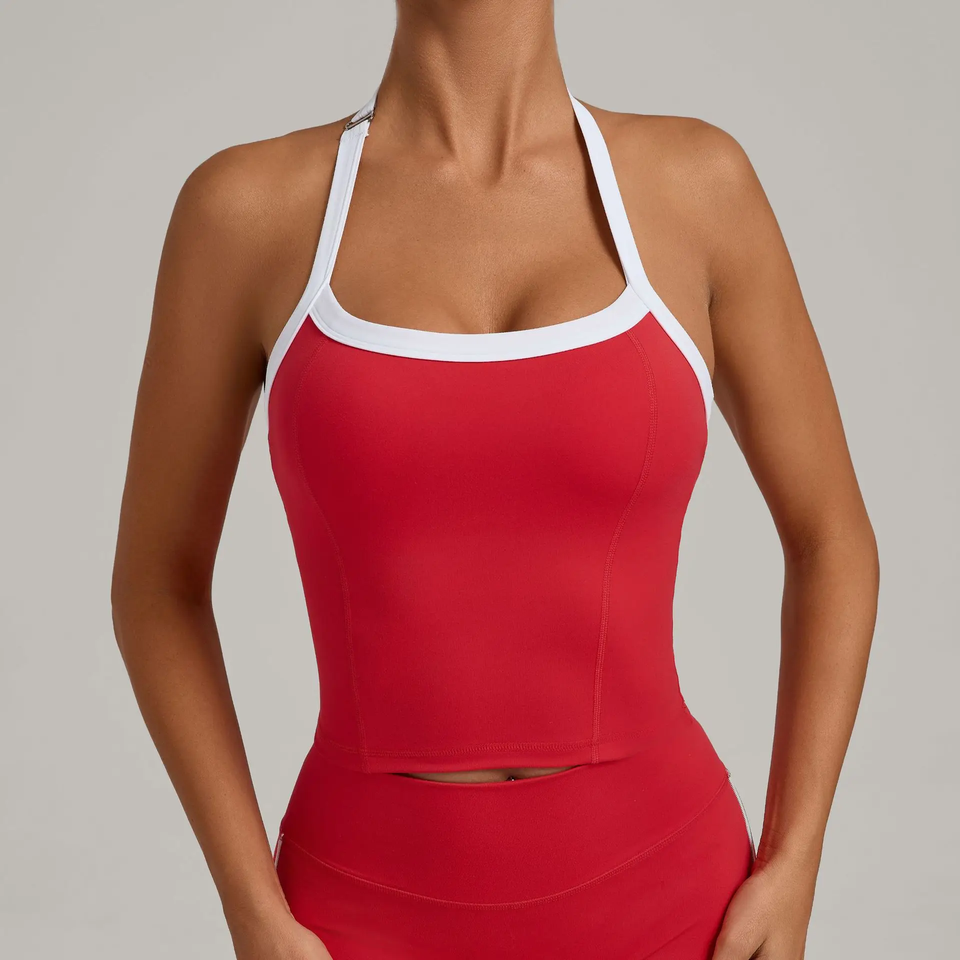Top con cuello colgante, Sujetador deportivo para mujer, Push Up, Fitness, Yoga, ropa interior bloqueada de Color, Tops deportivos para gimnasio, chaleco para correr para mujer, Bralette