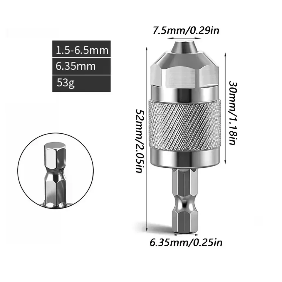 Adaptador de Mandril de Taladro sin Llave de 3 Mordazas, 1.5-6.5mm, Vástago Hexagonal, Convertidor de Cambio Rápido para Taladro Eléctrico, Herramientas de Bricolaje para Trabajar la Madera
