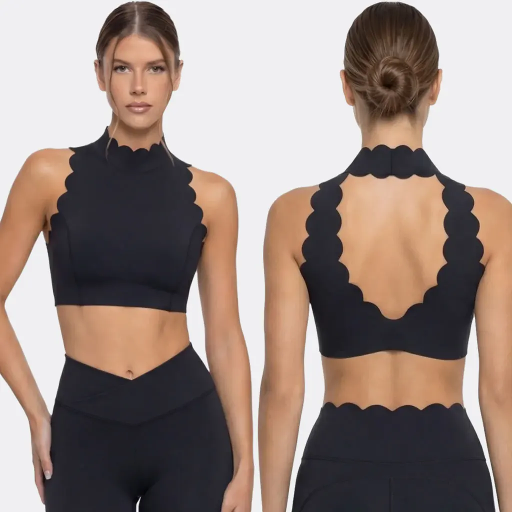 FUBEIKE, Top deportivo para mujer, cuello colgante, cuello en V, sujetador de Yoga, encaje, correa gruesa para el hombro, belleza en la espalda, chándal para mujer, correr y Fitness