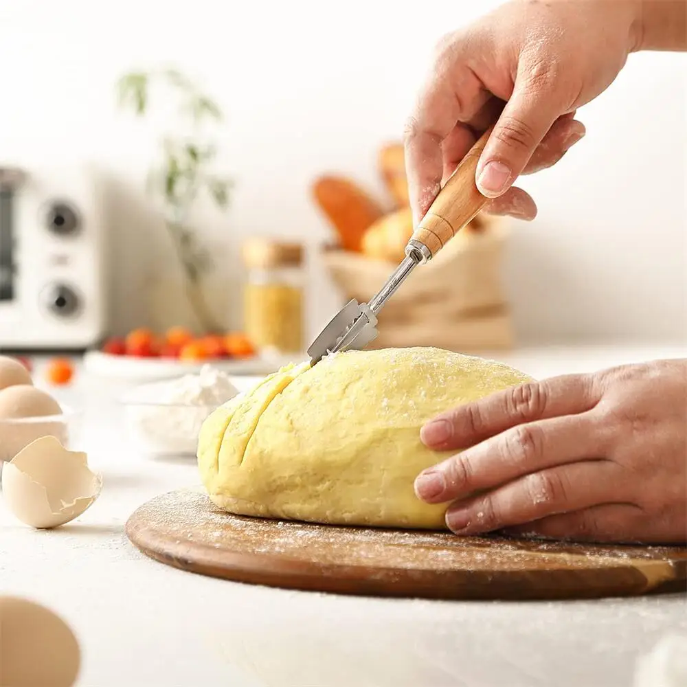 Paño con mango de madera con 5 hojas, puntuación de masa cojo, corte para pan de masa fermentada, cuchillo de puntuación de masa, herramientas de cocina