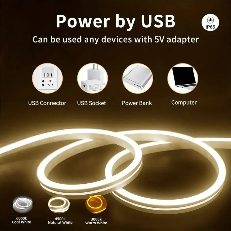 Tira de luz LED de neón con Sensor táctil, lámpara de neón impermeable regulable por USB, cinta Flexible de silicona, retroiluminación de dormitorio, decoración DIY, 5V