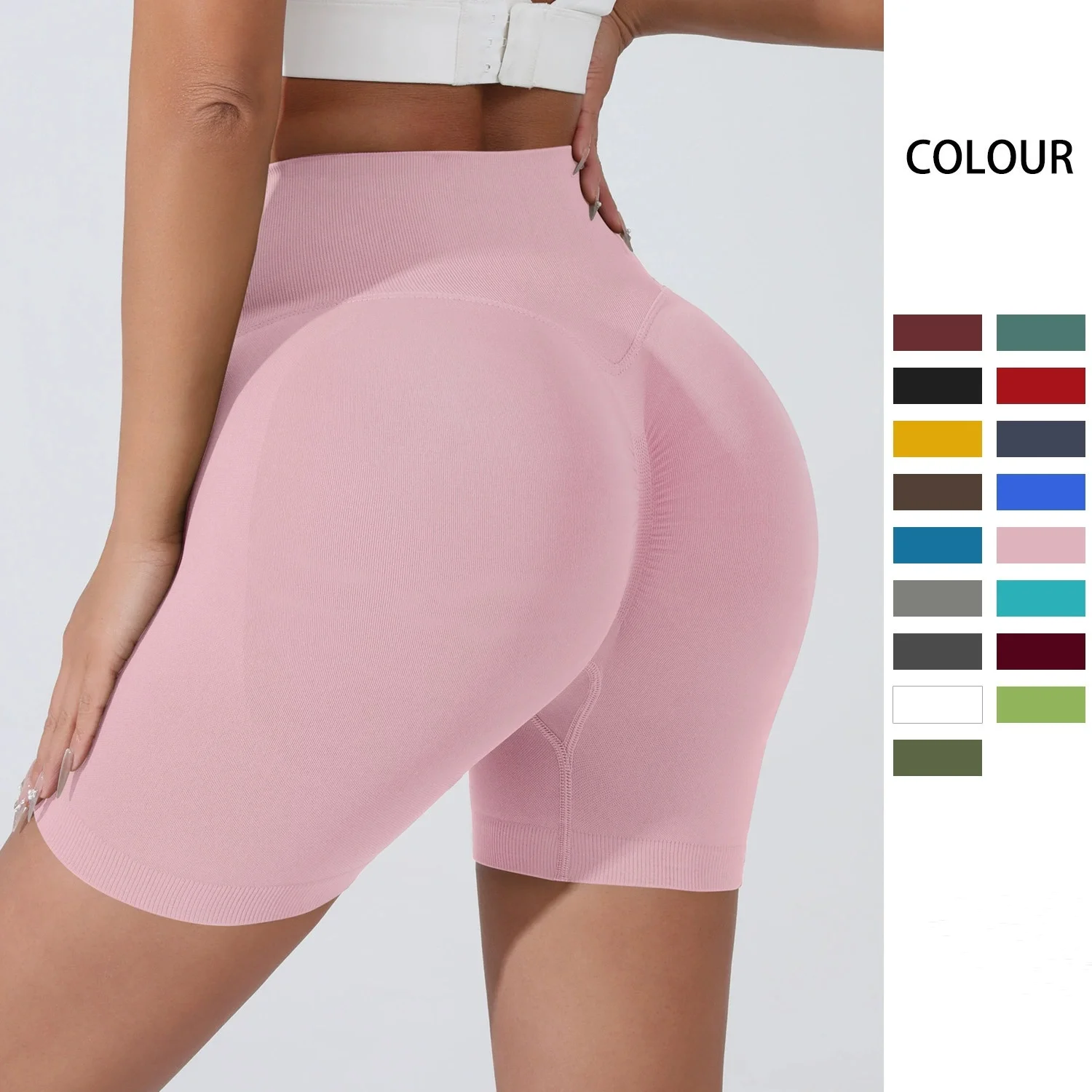 Pantalones cortos deportivos de realce de cadera color melocotón para mujer, pantalones cortos ajustados de tres puntos para adelgazar el vientre, entrenamiento para correr, pantalones de secado rápido