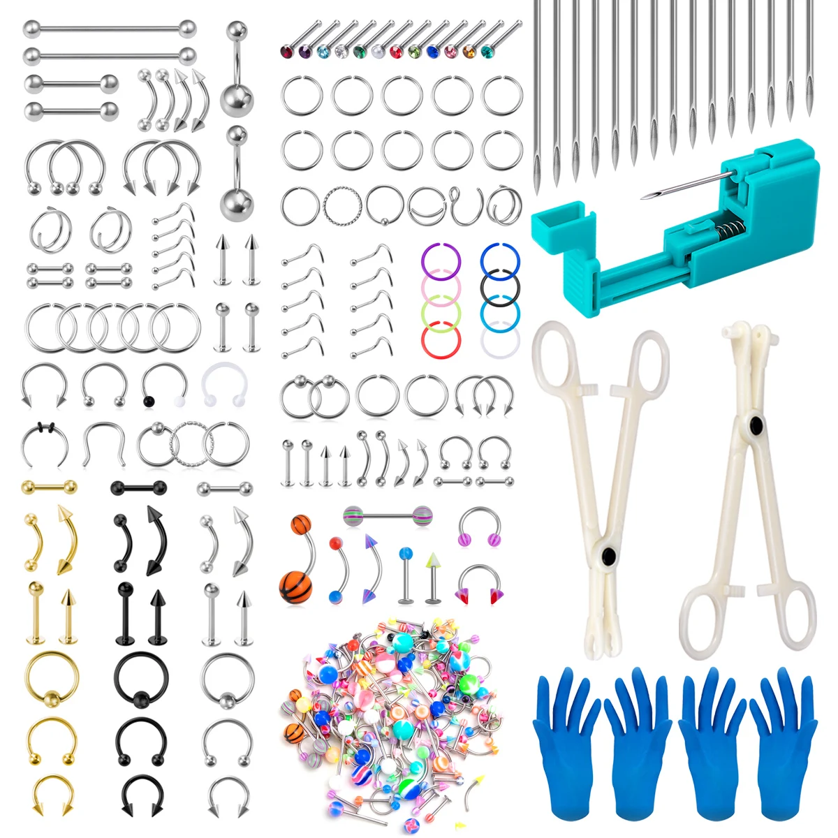 Kit de perforación corporal, herramienta, pistola para Piercing, labio, nariz, lengua, cartílago, ceja, ombligo, fácil de usar, joyería para Piercing corporal para mujeres y hombres