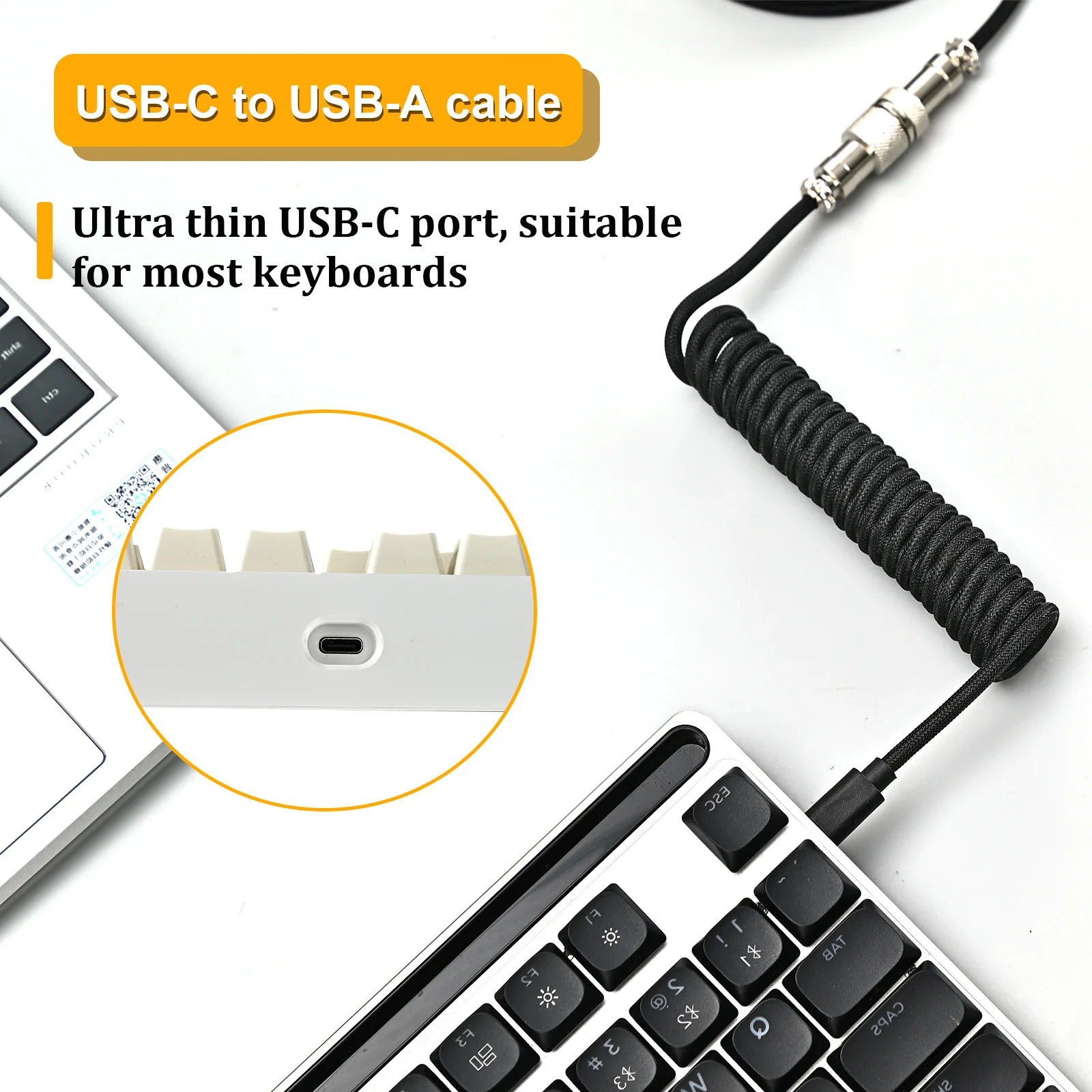 NNBILI nuevo teclado mecánico personalizado tipo C Cable en espiral teclado mecánico USB Cable de resorte ordenador de escritorio conector de aviación