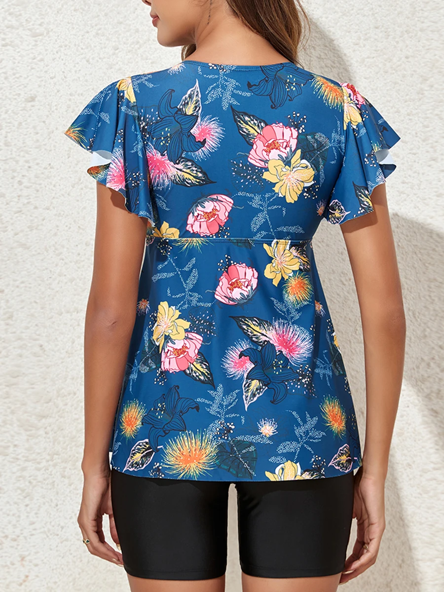 Tankini Floral 2026 de Dos Piezas con Volantes, Traje de Baño para Mujer con Pantalones Cortos de Cintura Alta, Traje de Baño Femenino, Traje de Baño para Playa
