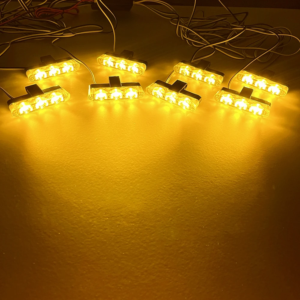 Luz Estroboscópica LED Ámbar de 3 LED con Control Remoto Inalámbrico, Luces Estroboscópicas para Parrilla de Coche, Luces LED de Emergencia para Vehículos, Lámpara de Señalización Intermitente de 12V
