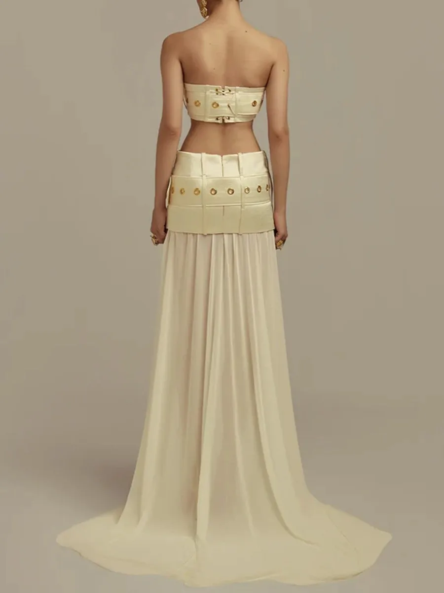 TWOTWINSTYLE, faldas largas elegantes empalmadas con lentejuelas para mujer, cintura alta, cinturón de retazos, falda con temperamento, ropa de moda femenina