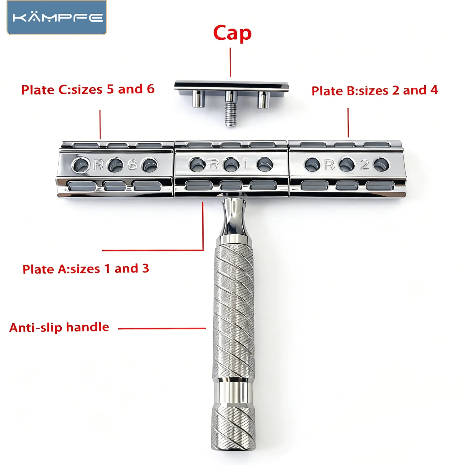 KAMPFE Maquinilla de Afeitar de Seguridad Manual de Acero Inoxidable CNC con Mango, 3 Bases Intercambiables, para Afeitado Masculino, Maquinilla de Doble Filo